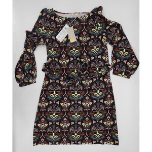 Boden‎ Dress Womens 6 Multicolor Floral Print Long Sleeve Tie Waist Midi Shift
